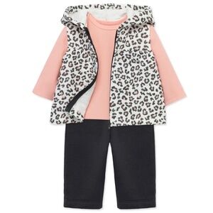 LITTLE ME newborn girls 3pc leopard vest set, NEW WITH TAGS